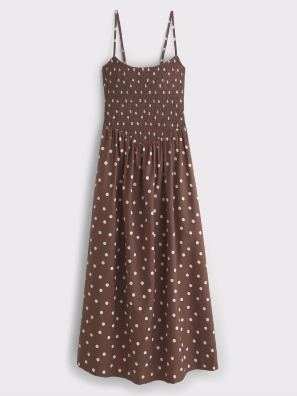 Abercrombie & Fitch Sydney Smocked Brown Polka Dot Maxi Dress Large TALL